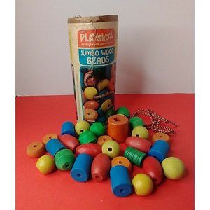 Playskool #702 Jumbo Wood Beads with Stringer Vintage 1974